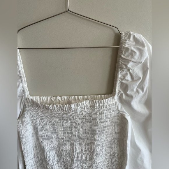 Aritzia Wilfred Smocked Maelys White Ruched Ruffle Dress - Picture 10 of 11